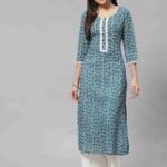 mokshi Women Floral Print Viscose Rayon Straight Kurta (Green)